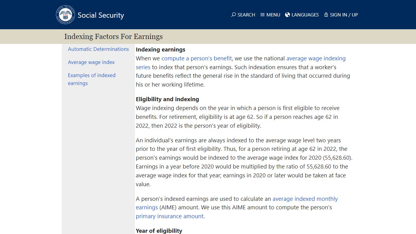 Indexing Factors for Earnings - Social Security Administration
